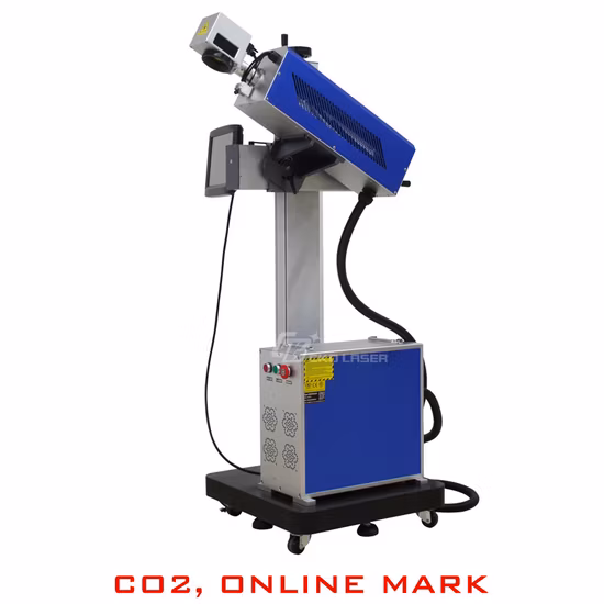 Numéro d'impression du logo de codage de la date d'expiration Marquage laser CO2 Machine volante pour bouteille d'eau en plastique Cosmétique pharmaceutique Nourriture PE PP Marqueur de câble de numérotation
